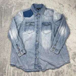 Lane Bryant Denim Shirt Women's Size 14/16 Western Style Light Wash Distressed